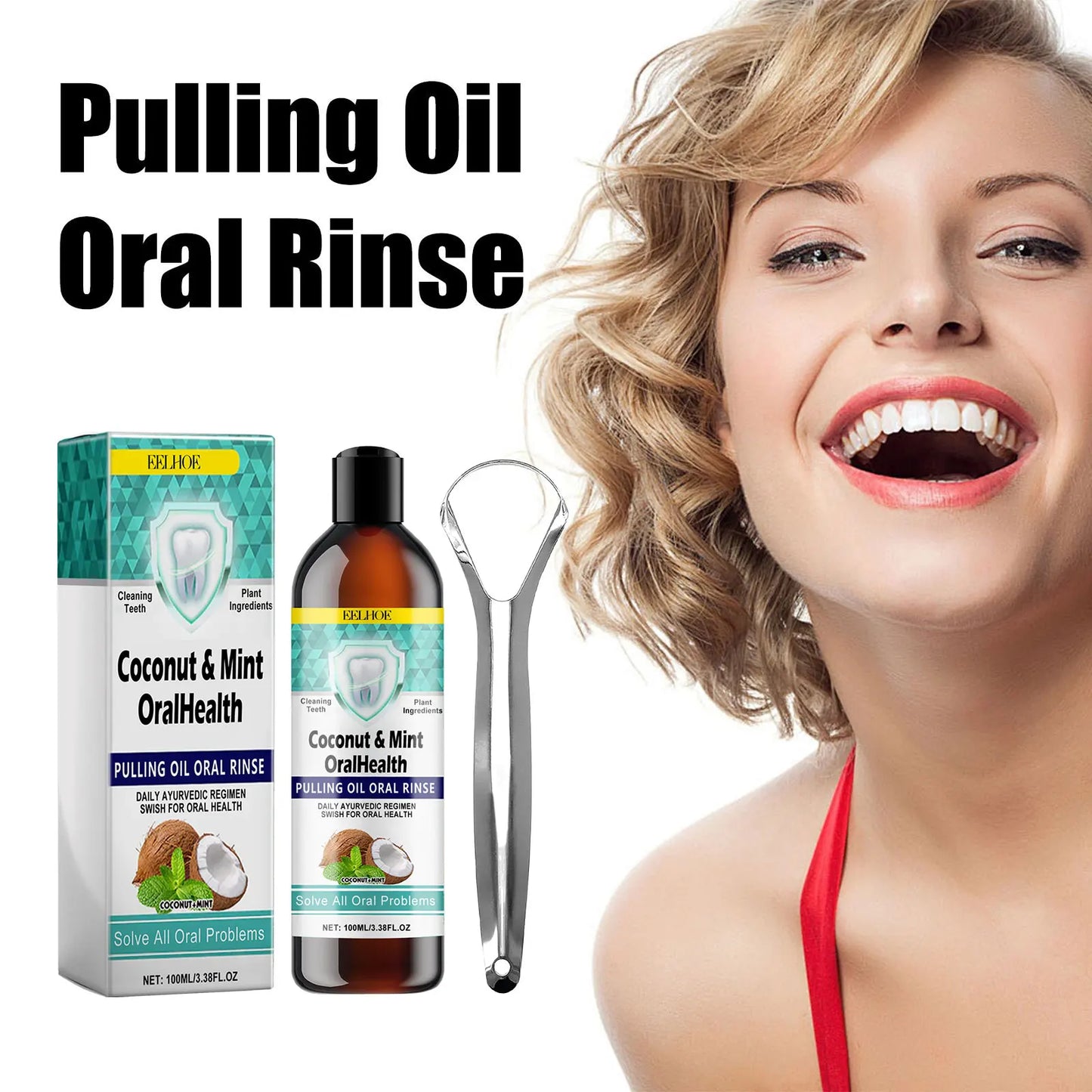 Coconut Mint Pulling Oil Mouthwash Teeth Brighten Fresh Oral Clean Alcohol-Free Tongue Teeth Scrape Whitening Tool Mouth Care