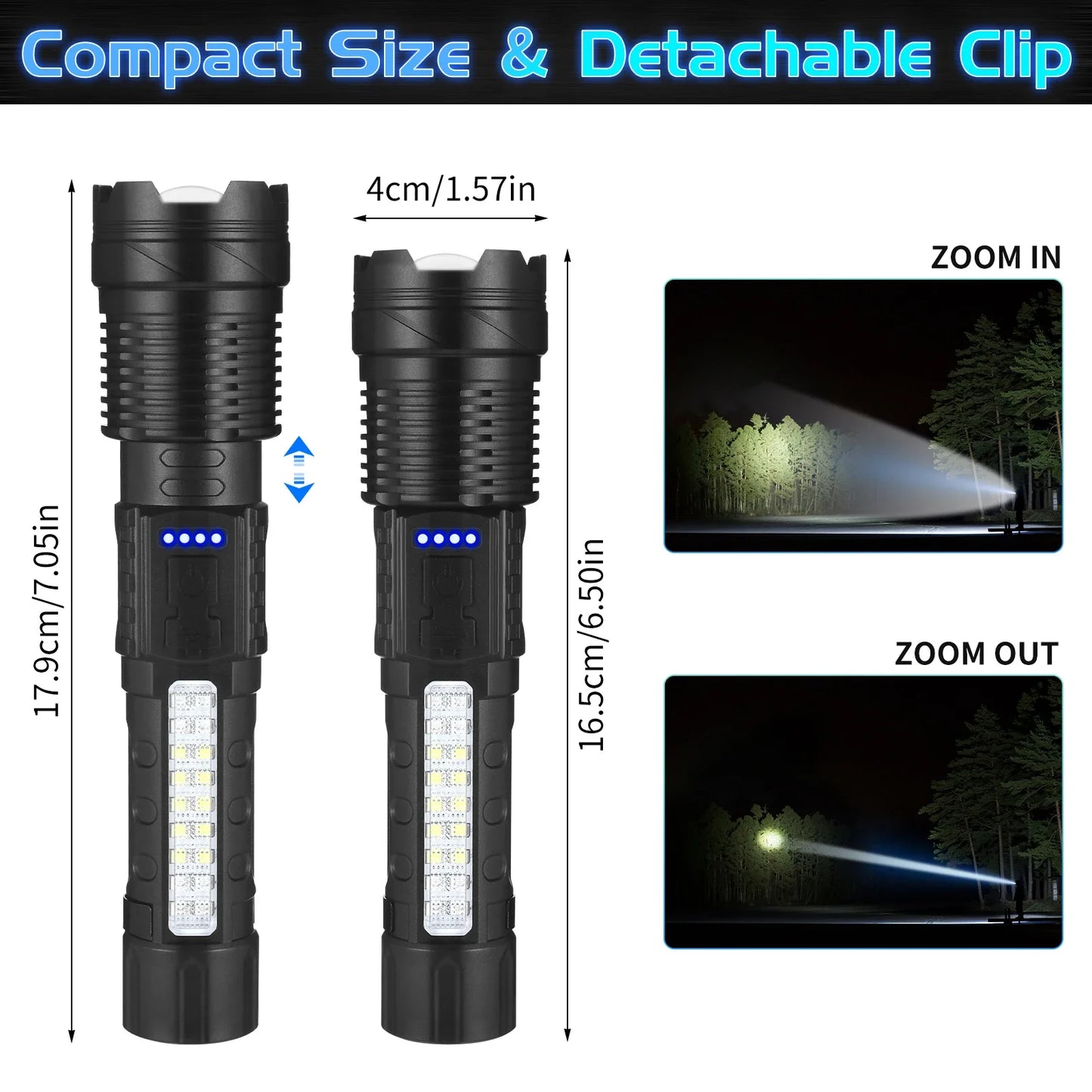 New USB Rechargeable  Flashlight, Waterproof Ultra Bright Tactical Flashlight, Focus Zoomable Outdoor Pocket Flash Light