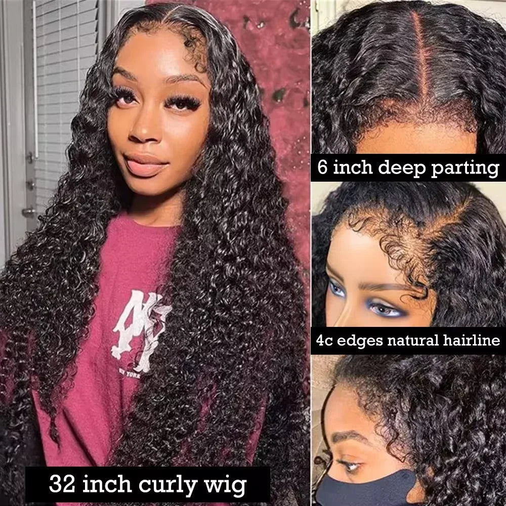 Kinky Curly 4C Edges Curly Baby Hair Lace Wigs Human Hair 13x6 HD Lace Frontal Wig Afro Curly 13x4 Lace Front Human Hair Wigs